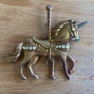 Unicorn Carousel Horse Brooch Antique “50’s merry go round bling so cute